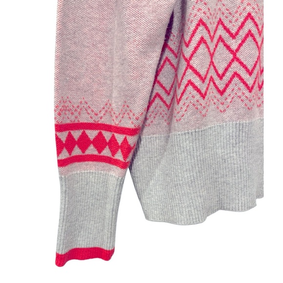 Edinburgh Knitwear Fair Isle Pima Cotton Mock Neck Pink Gray Sweater Medium - Picture 3 of 5